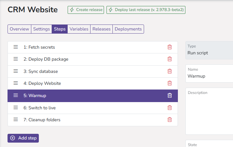 Configure deployment steps